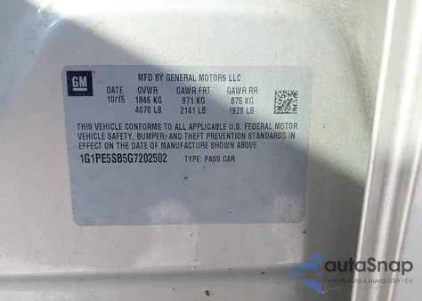 2016 Chevrolet Cruze Limited 1Lt Auto из США, поврежденный, VIN 1G1PE5SB5G7202502